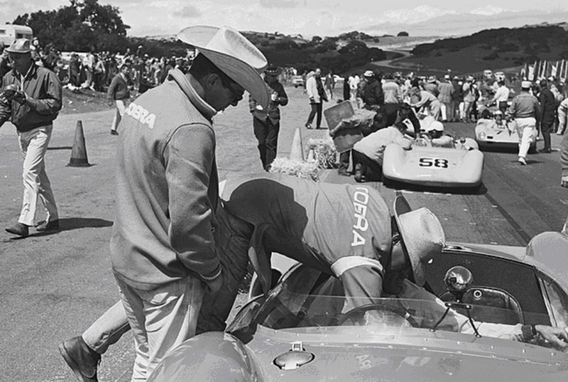 Dave MacDonald, Carroll Shelby, Lang Cooper King Cobra, Laguna Seca Raceway